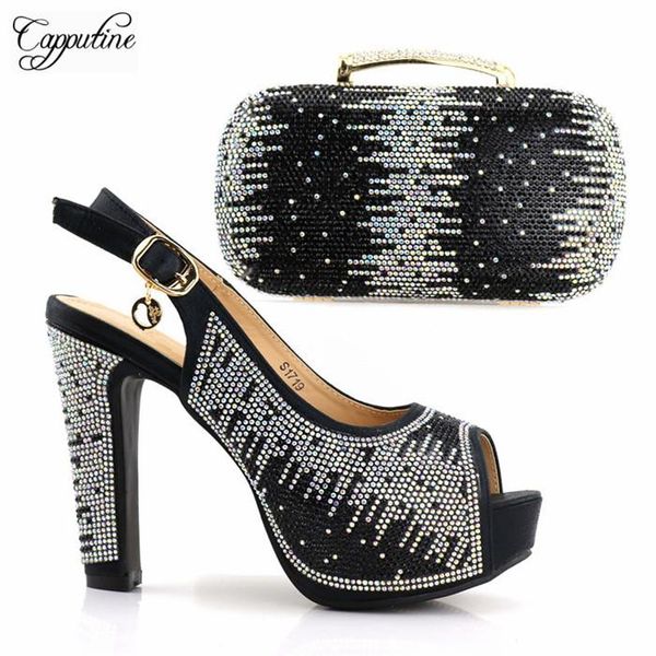 

dress shoes black high heel evening pump and purse handbag sets with shinning stones s1719 ,heel height 12.5cm