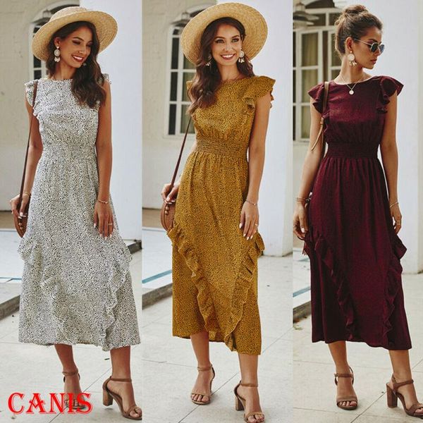 

casual dresses red ruffle long maxi dress print plus size summer beach clothes womens vestidos elegant robe boho party club, Black;gray