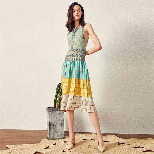 

summer women knitting dress halter neck sleeveless bohemian plaid long sweater ladies boho vestidos mujer 210514, Black;gray