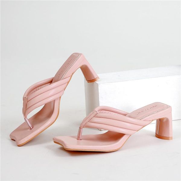 

slippers 2021 summer flip flops slides women 5cm high heels pink mules casual kitten block low platform shoes, Black