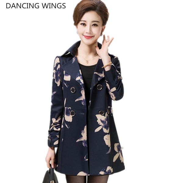 

women's trench coats middle-aged women windbreaker 2021 spring autumn printing coat plus size 5xl, Tan;black