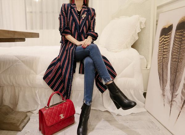 

women's wool & blends [doyoluya] autumn winter coat women retro long woolen overcoat loose tweed coats female oversize jacket outwear m, Black