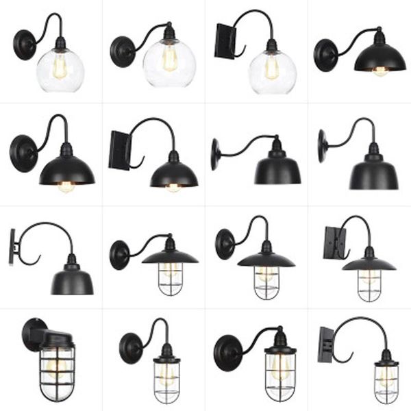 

vusum ac 110v-240v indoor and outdoor retro waterproof wall lamp e27 led bulb black metal light foyer bedroom restaurant lamps
