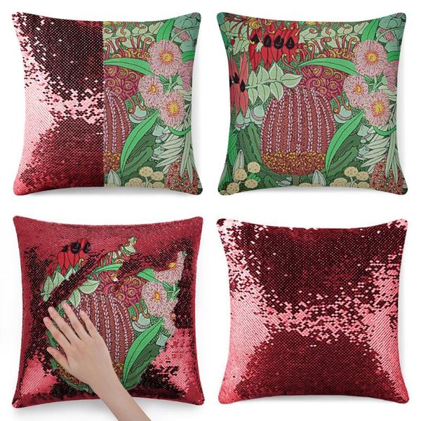 

pillow case australian natives botanical pattern shimmer sequins glitter pillowcase australia charlotte wea