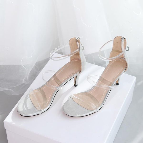 

sandals high heels women zip open toe footwear transparent pvc shoes female ankle strap party woman summer u3cf, Black