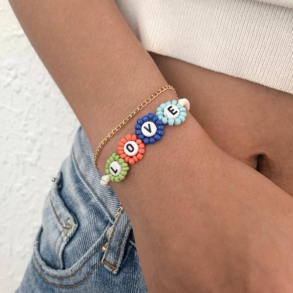 

charm bracelets lalynnly cute resin love letter flower double layer bracelet beads designer for women summer wholesale jewelry b1371, Golden;silver