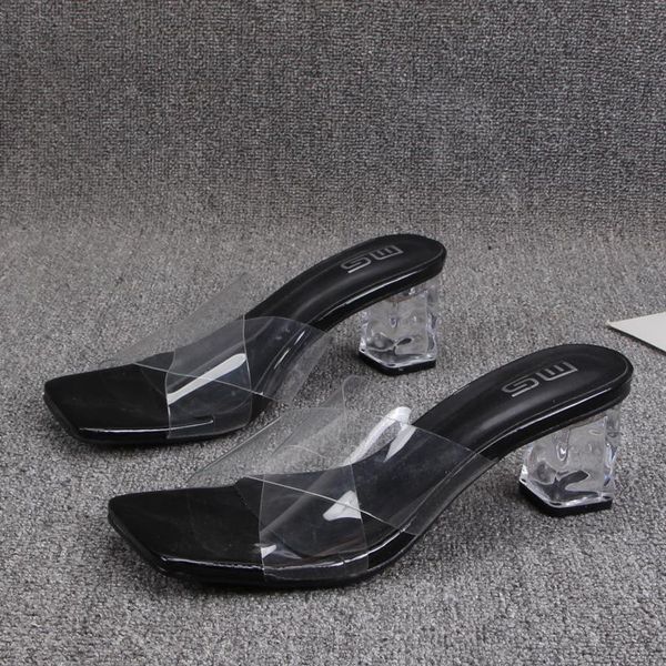 

slippers shoes cross-tied casual women heels square heel glitter slides rubber flip flops luxury high block jelly hawaiian pu, Black