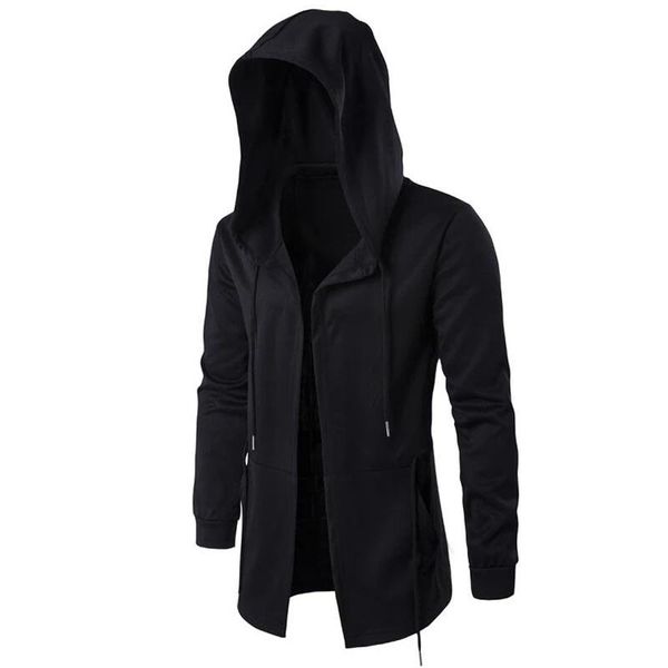 

men's hoodies & sweatshirts red store men casual solid color long-sleeved slim dark hooded loose jacket zip up men's polerones, Black