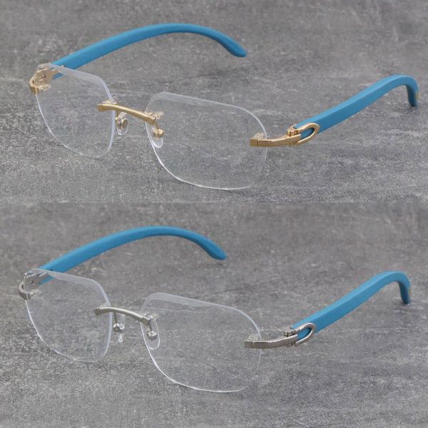 Novo Design Azul Armação de Metal Sem Aro de Madeira Óculos Óticos Quadrados da Moda Ouro 18K Armação Estilos Clássicos 3524012 Óculos Feminino Lente Corte Diamante Tamanho:58