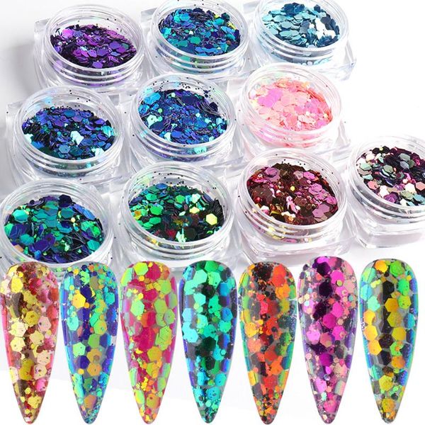 

nail glitter shiny gradient art sequins mirror effect hexagon chrome pigment dust powder polishing manicure decor sa1905, Silver;gold