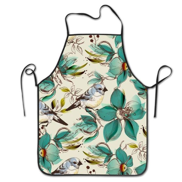 

retro flowers and birds print cooking kitchen baking gardening haircut cute apron funny bib aprons for women men chef