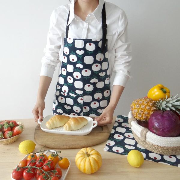 

thick cotton adjustable shoulder restaurant sleeveless vintage women man apron strap printed linen kitchen aprons