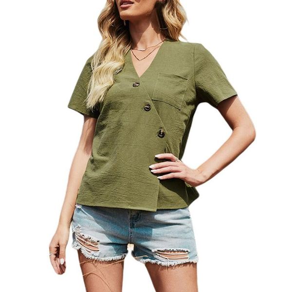 

women's t-shirt basic t shirt summer women t-shirts v-neck short-sleeved casual buttons pockets bottoming tee y1, White