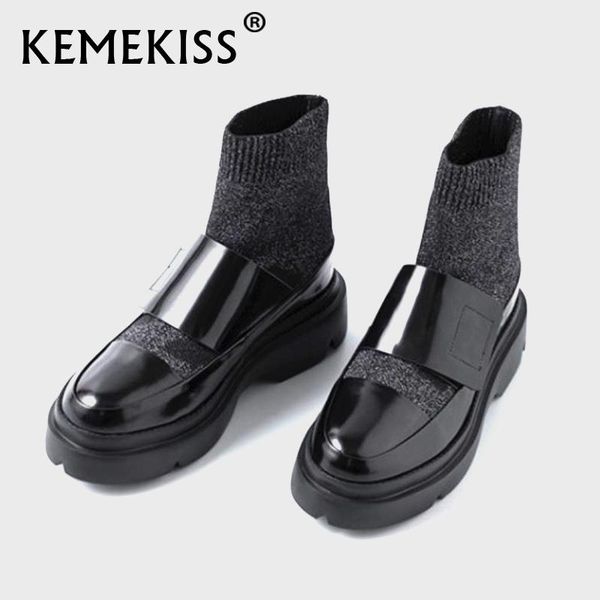 

boots kemekiss size 33-40 women ankle genuine leather thick bottom shoes fashion cool short autumn footwear, Black