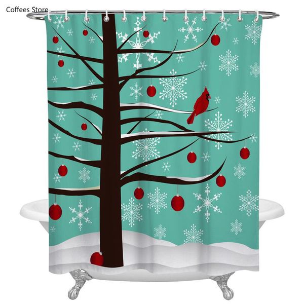 

tree trunk snow field bell christmas green bath curtain waterproof polyester shower curtains home bathroom decor gift