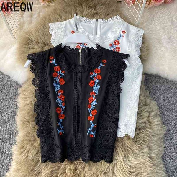 

summer style small fresh loose lace sleeveless european and american vacation embroidered flowers cropped vest women 210507, White