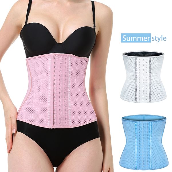 

womens waist trainer mesh 100% latex 9 steel bone weight loss corset weight loss trimmer slimmer belt hollow out firm summer