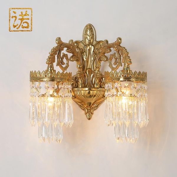 

european-style copper living room wall lamp, french crystal bedroom lamp