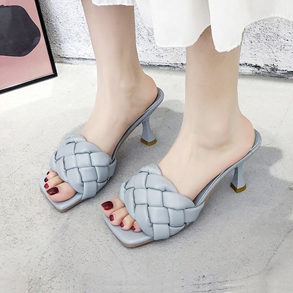 

luxury women pumps fashion weave design fine heel summer external wear sandals prom high heels beige 2021 charm lady slippers mm, Black