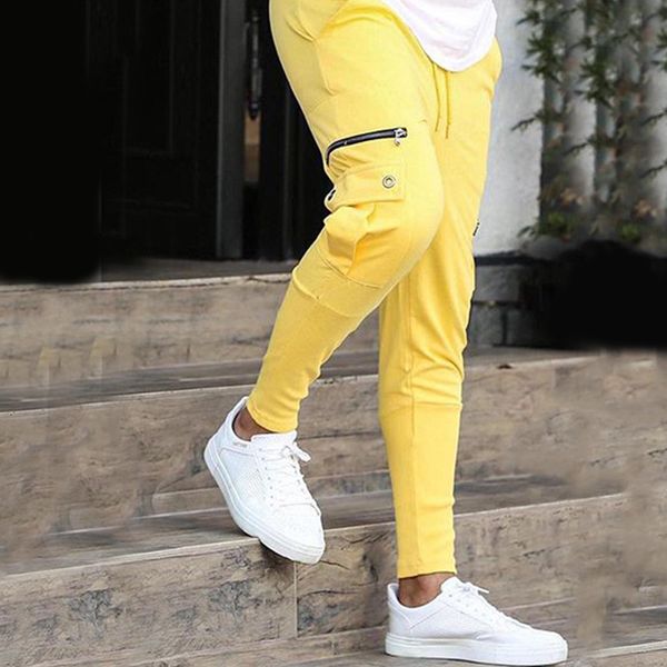 

pants trousers men's korean fashion multicolor leisure spring autumn small foot thin slim band sports fitness, Black