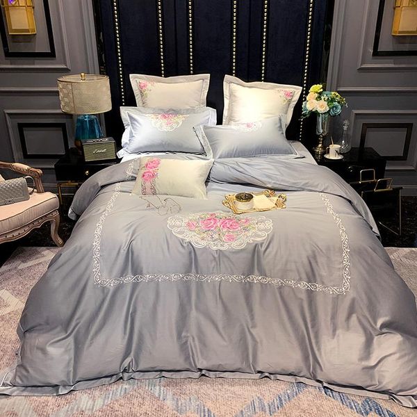 

100%egyptian cotton premium embroidery duvet cover bed sheet bedding set luxury european neoclassical style, king 4 pieces sets