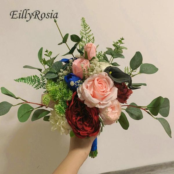 

wedding flowers eillyrosia country bridal bouquet blue black cala lily burgundy pink roses vintage for bride and bridesmaid