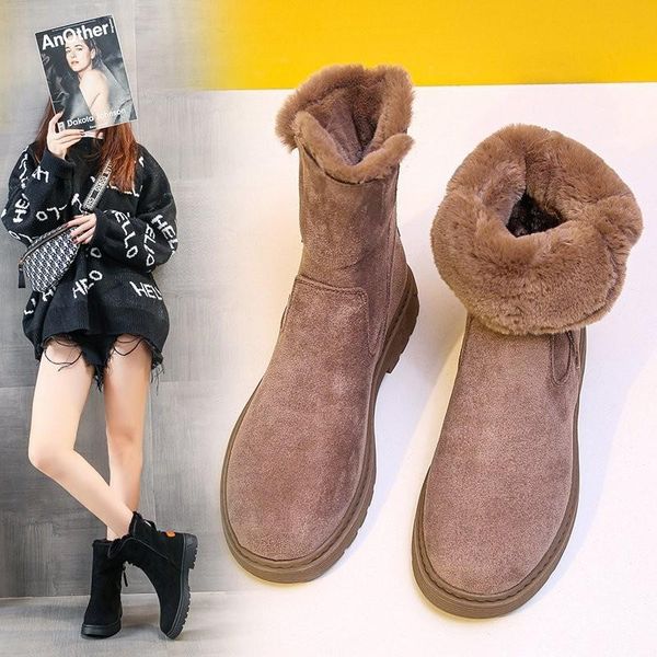

boots snow women's trend in winter. winter with velvet padded warm cotton shoes and anti-slip fur., Black