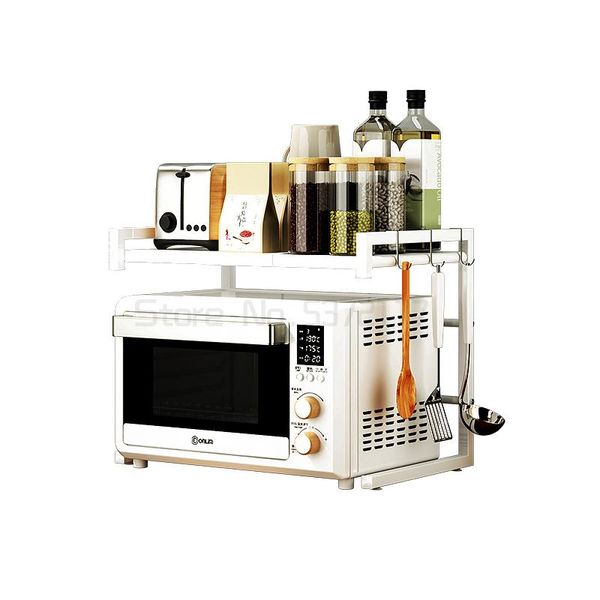 

hooks & rails household retractable microwave oven rack, kitchen shelf, counter double layer cupboard, rice cooker storage rack