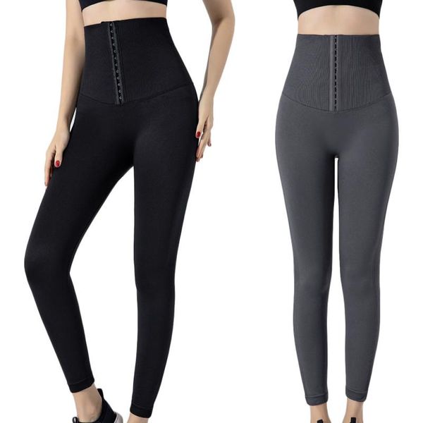 

yoga outfit women pants with corset design, solid color close-fitting seamless trousers, black/ charcoal