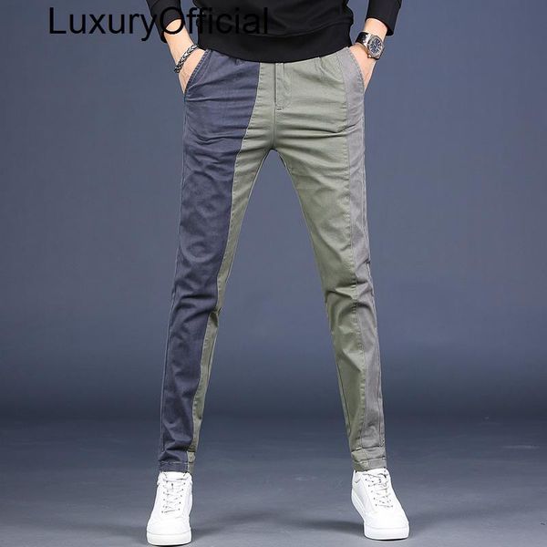 

men's pants autumn high-end personalized splicing casual slim fit little foot youth fashion versatile, Black