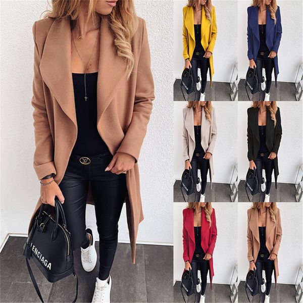 

women's english woolen jacket down collar drawstring coat oversized outerwear, Tan;black