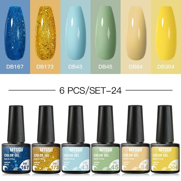 

nail gel mtssii 2/6 pcs polish set 136color glitter semi permanent hybrid varnish base coat soak off uv led art, Red;pink
