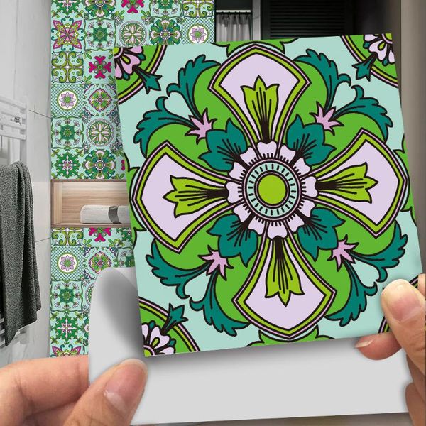 

wall stickers 10pcs retro mandala wallpaper self-adhesive bedroom decorative tile waterproof and moisture-proof kitchen sticker