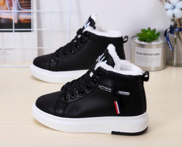 

boots 2021 winter women ankle warm pu plush woman shoes sneakers flats lace up ladies short snow, Black