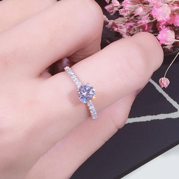 

wedding rings s925 sterling micro inlaid four-grabbing round ring classic all-match simulation single female, Slivery;golden