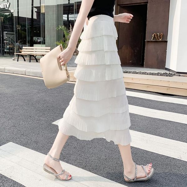 

skirts color, knee-length chiffon female long in spring/summer 2021 sweet fairy multi-layer cake skirt of tall waist, Black