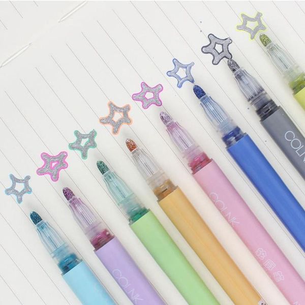 

highlighters 8pcs/1set colorful double line pen highlighter fluorescent marker candy color student multicolor hand note, Black;red