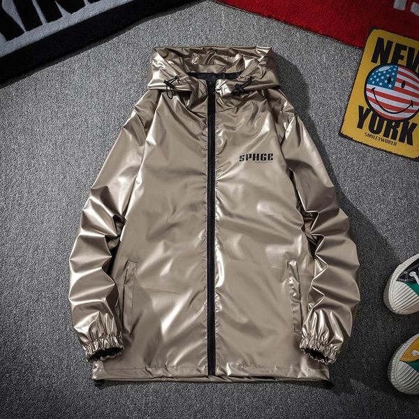 

men's jackets men silver gold blue black grey shinny punk high street harajuku hip hop jacket hooded coats plus size clothes, Black;brown
