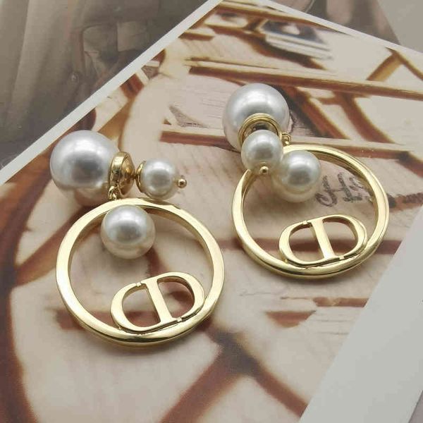 

70% off family personality fashion temperament pearl front and back simple light luxury letter cd earrings women's high version, Golden
