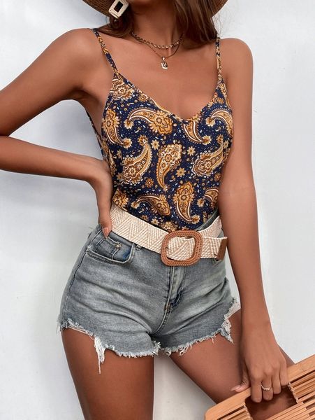 

floral & paisley print cami f6ol#, White