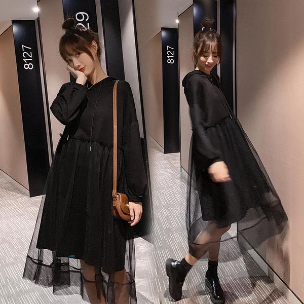 

maternity dresses 5621# clothes spring autumn cotton long sleeve loose gauze patchwork dress for pregnant women mom, White