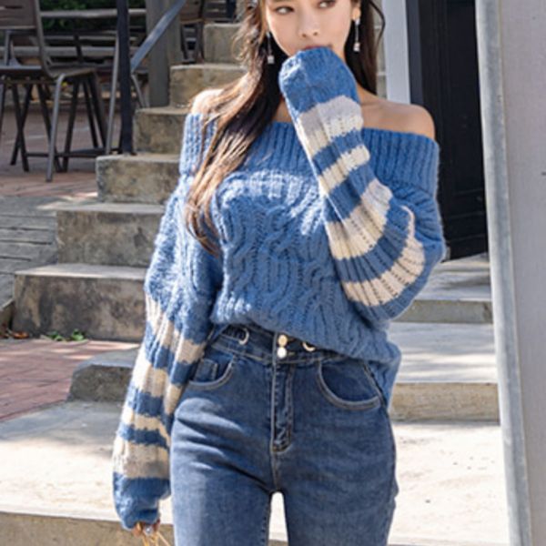 

sweater elegant korean slash neck shirt long sleeve casual female loose mesh knitted women's pullovers pull femme, White;black