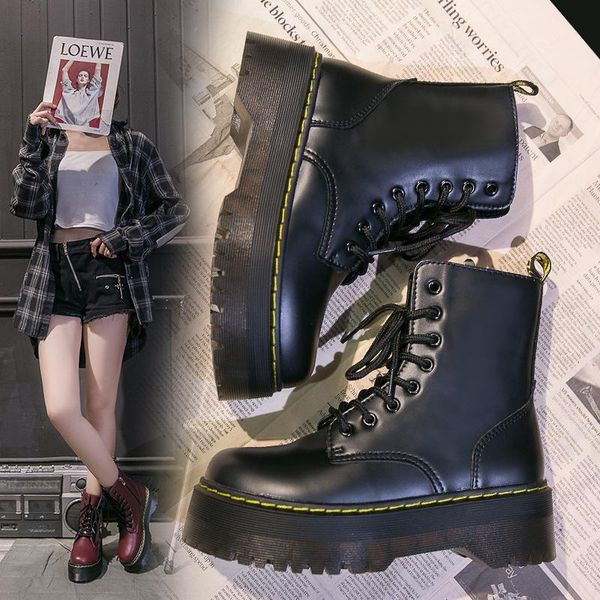 

boots double-layered thick-bottomed women's high help side zipperenglish retro motorcycle short, Black