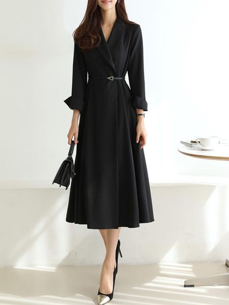 

women's trench coats fashion women dress spring elegant v neck big swing windbreaker with belt office lady solid color miidi length coa, Tan;black