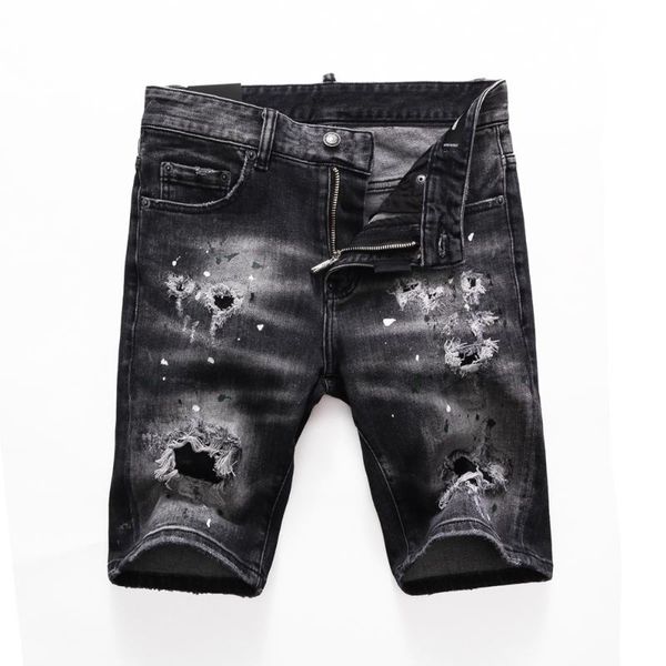 

men's jeans summer short italy brand mens shorts men denim trousers zipper stripe slim black hole for, Blue