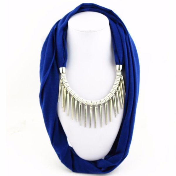 

scarves fashion trend polyester ccb nailing strip pendant scarf tassel jewelry necklace alloy ornaments women solid color design, Blue;gray