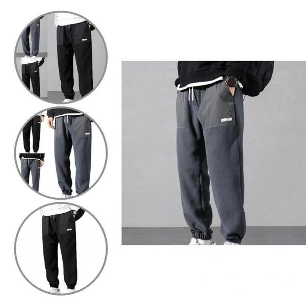 

men's pants ankle banded patchwork thick men for school sweatpants, Black