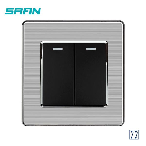 

smart home control sran uk 2gang 3way rocker switch,250v 16a light switch stainless steel silver edge panel 86mm*86mm white/black/gold