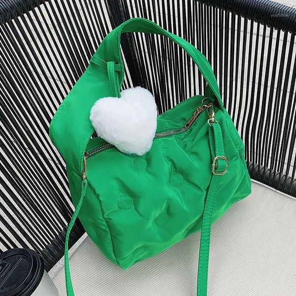 

evening bags soft cotton fabric small crossbody with short handle for women trends shoulder handbags and purses hairball pendant