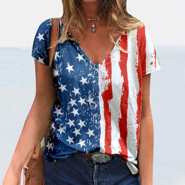 

summer t shirt women fashion striped stars print harajuku female shirts 2021 casual short sleeve v neck tshirts #t2p women's t-shirt, White